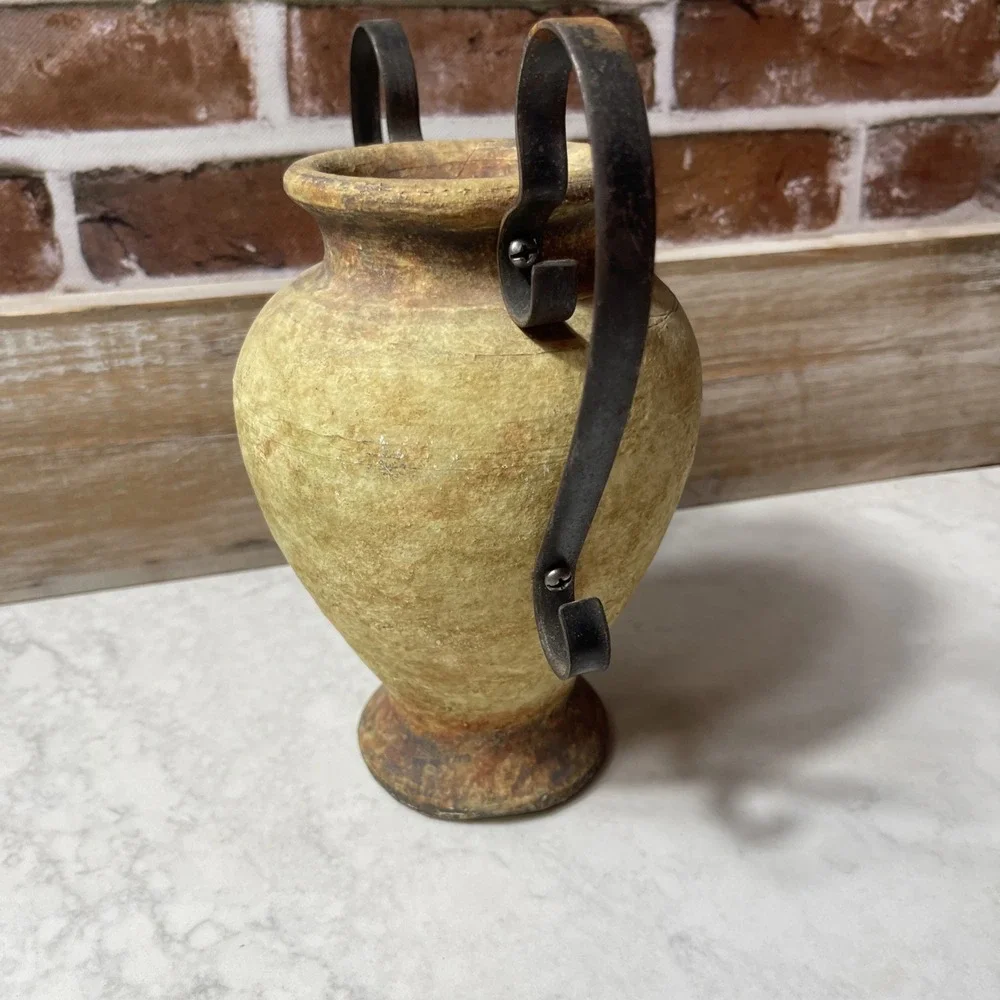 Antique Terracotta Single Metal Handle  Vase Jug